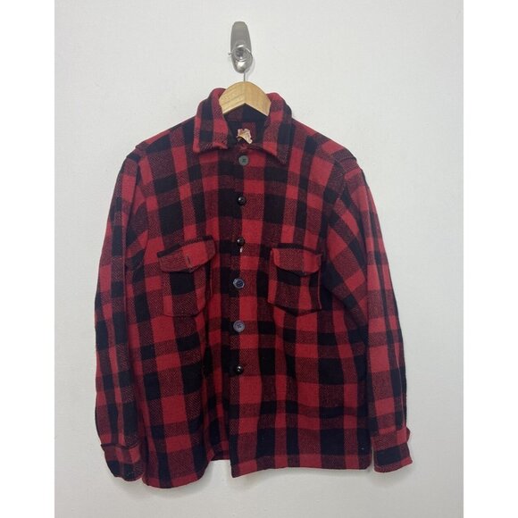 Vintage 60s Lumber King Buffalo Plaid Men M Shacket Jacket Canada - Picture 1 of 12